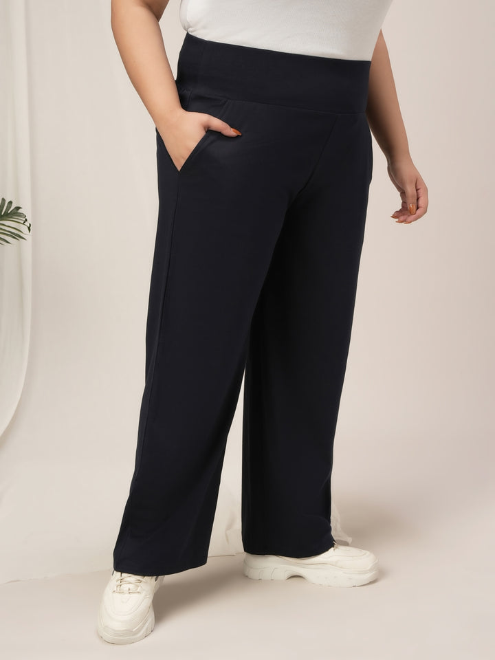 Navy Blue Wide Leg Plus Size Pants