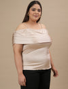 Plus-size woman in right side view wearing Plus Size Off Shoulder Top featuring relaxed fit and off-shoulder design