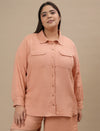 Plus-size woman in front pose wearing Plus Size Orange Cotton Top featuring breathable cotton fabric and relaxed fit