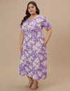 Plus-size woman in front view wearing Plus Size Puff Sleeve Dress featuring square neck and gathered waist