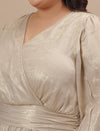 Close-up view of Plus Size Satin Evening Dress showing glossy satin texture and ruched bodice detail