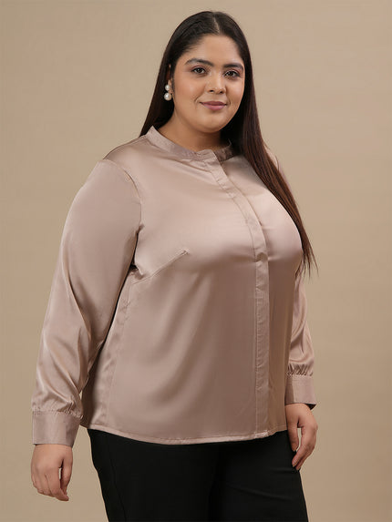 Plus Size Satin Shirt Top