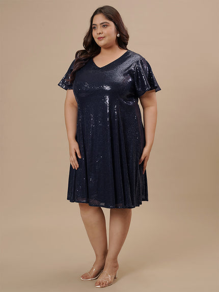 Plus Size Sequin Blue Dress