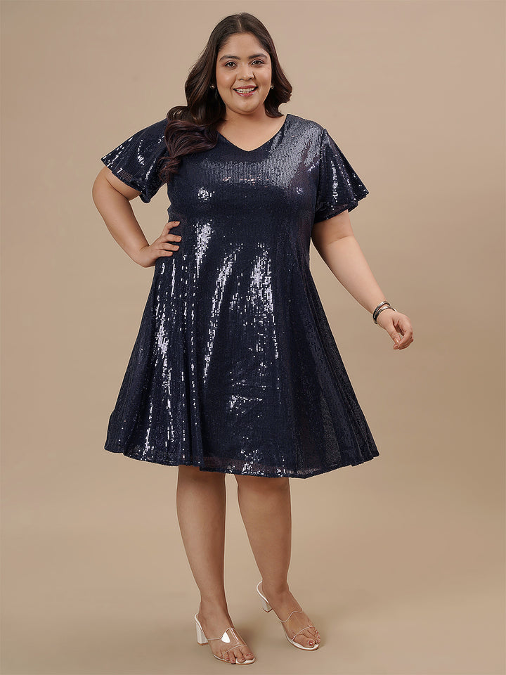 Plus Size Sequin Blue Dress