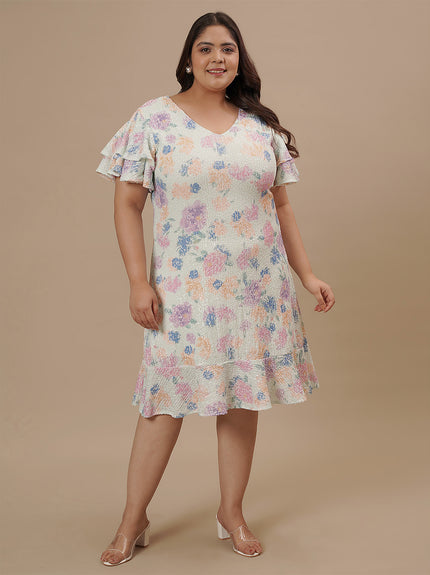 Plus-size woman in front view wearing Plus Size Sequin Sheath Dress with sleeveless cut and shimmering sequin design