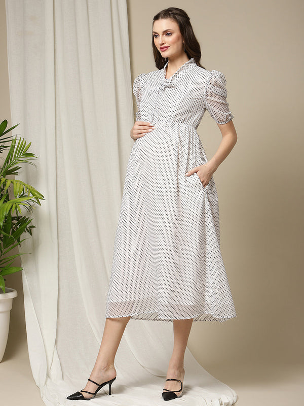 black and white polka dot maternity dress