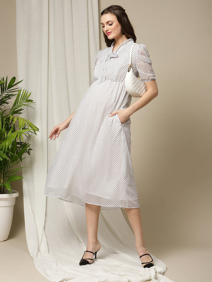 black and white polka dot maternity dress