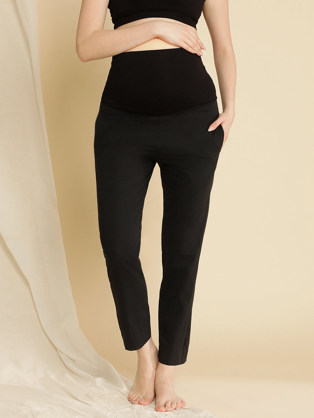 black maternity dress pants Stretchy Slim Fit Crop this stylish work and occasion pant features deep slash front pockets Maternity Cotton Formal Dress Pants-