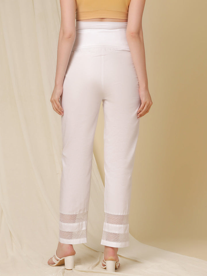 Lace Trim Cotton Pregnancy Pants- White