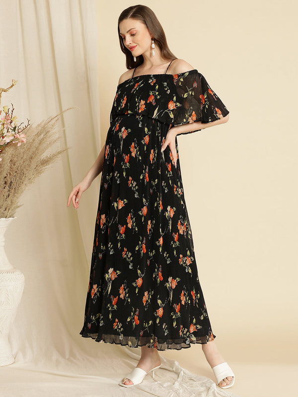 Pregnancy Floral Pleated Dress