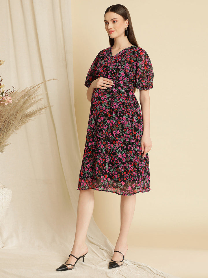 Pregnancy Floral Purple Dress