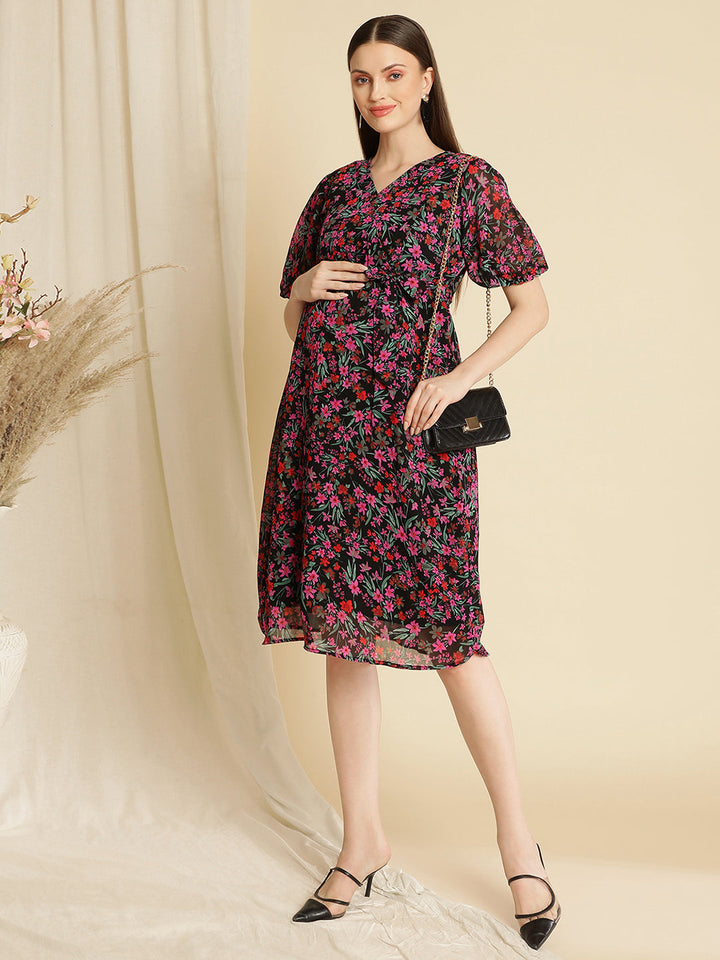 Pregnancy Floral Purple Dress