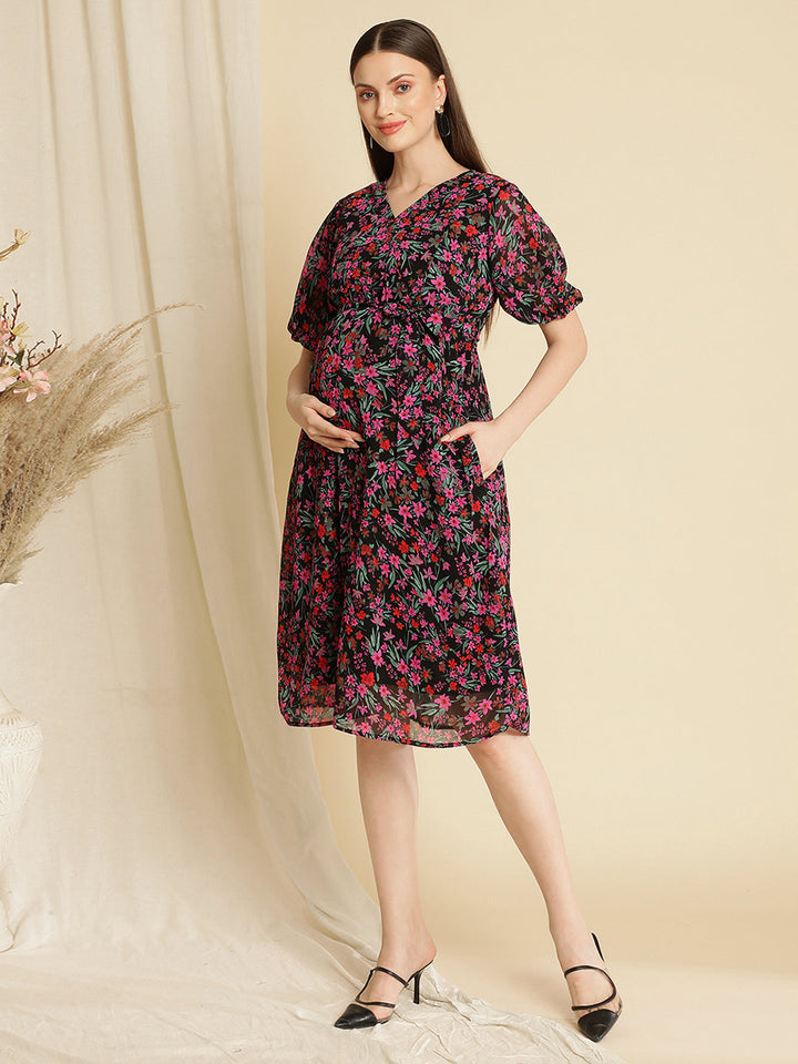 Pregnancy Floral Purple Dress
