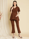 Maternity Ribbed Knit Co-ord Set- Brown