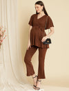 Maternity Ribbed Knit Co-ord Set- Brown