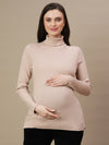 Maternity Rib-knit High Neck Top- Beige