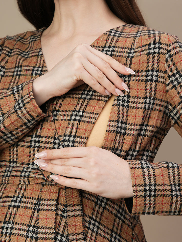 Pregnancy Woolen Midi Dress with Belt