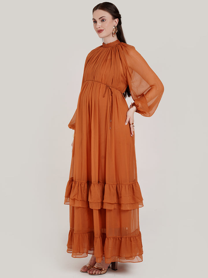 Puff Sleeve Maternity Formal Gown