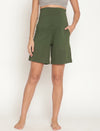 Maternity High-rise Over-belly Shorts with Adjustable Drawstring- Myrtle Green