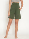 Maternity High-rise Over-belly Shorts with Adjustable Drawstring- Myrtle Green