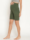 Maternity High-rise Over-belly Shorts with Adjustable Drawstring- Myrtle Green