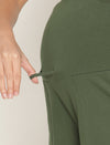 Maternity High-rise Over-belly Shorts with Adjustable Drawstring- Myrtle Green