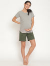 Maternity High-rise Over-belly Shorts with Adjustable Drawstring- Myrtle Green