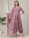 Purple Cotton Maternity & Nursing A-Line Kurta Set with Dupatta