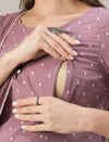 Purple Cotton Maternity & Nursing A-Line Kurta Set with Dupatta