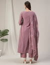 Purple Cotton Maternity & Nursing A-Line Kurta Set with Dupatta