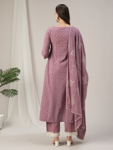 Purple Cotton Maternity & Nursing A-Line Kurta Set with Dupatta