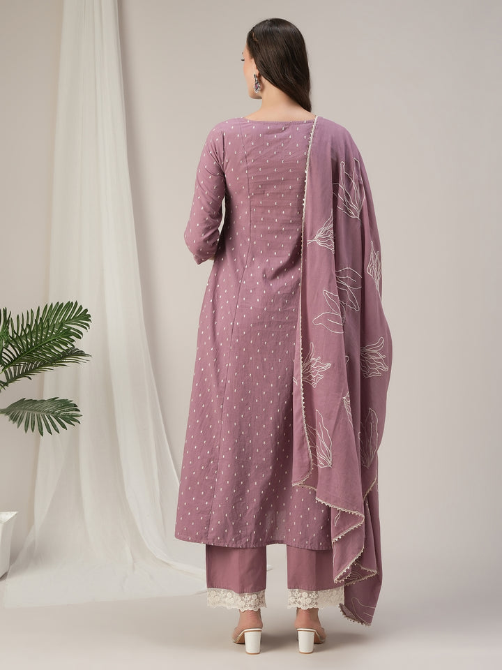 Purple Cotton Maternity & Nursing A-Line Kurta Set with Dupatta