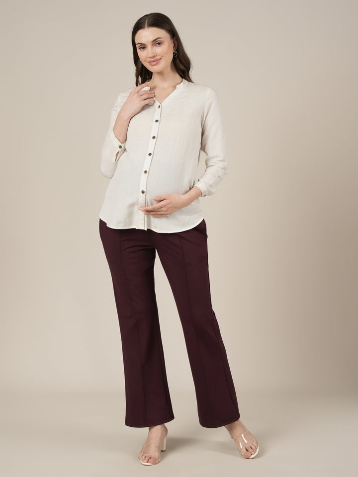 Purple Maternity Pintuck Bootcut Pants
