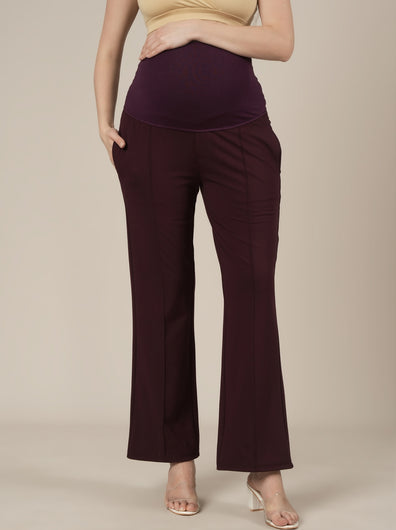 Purple Maternity Pintuck Bootcut Pants