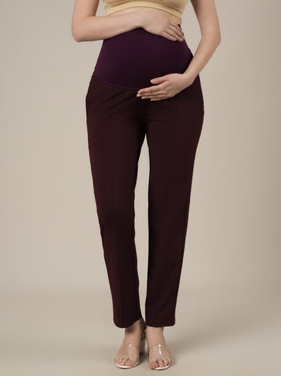 Maternity Pintuck Tapered Fit Pants-Purple