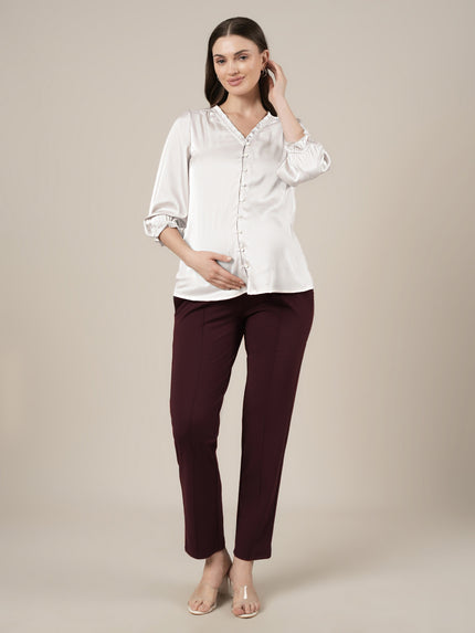 Maternity Pintuck Tapered Fit Pants-Purple