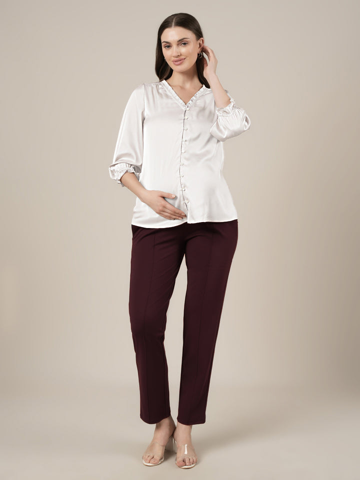 Maternity Pintuck Tapered Fit Pants-Purple