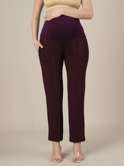 Purple Maternity Stretchy Straight Pants