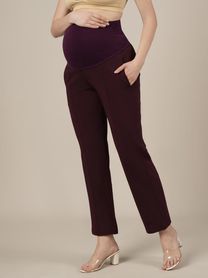 Purple Maternity Stretchy Straight Pants