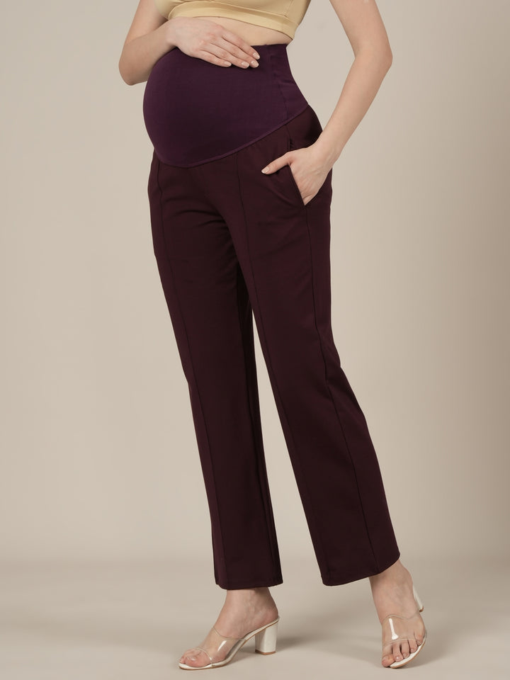 Purple Maternity Stretchy Wide Leg Pants