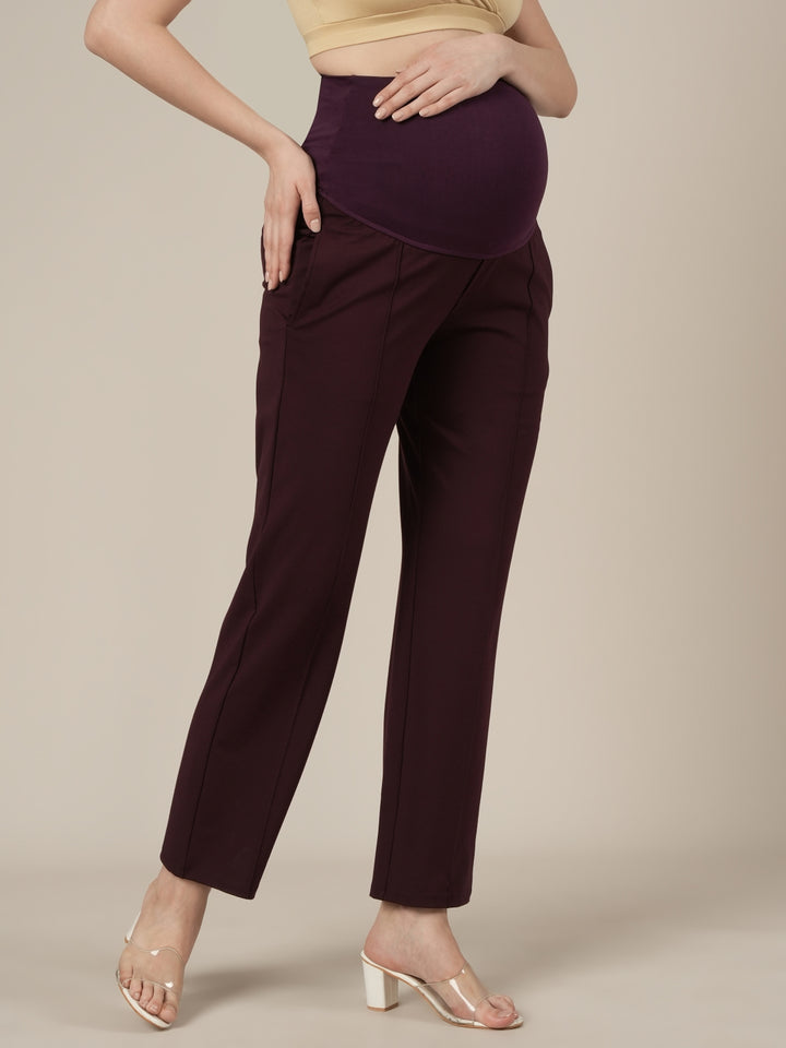 Purple Maternity Stretchy Wide Leg Pants