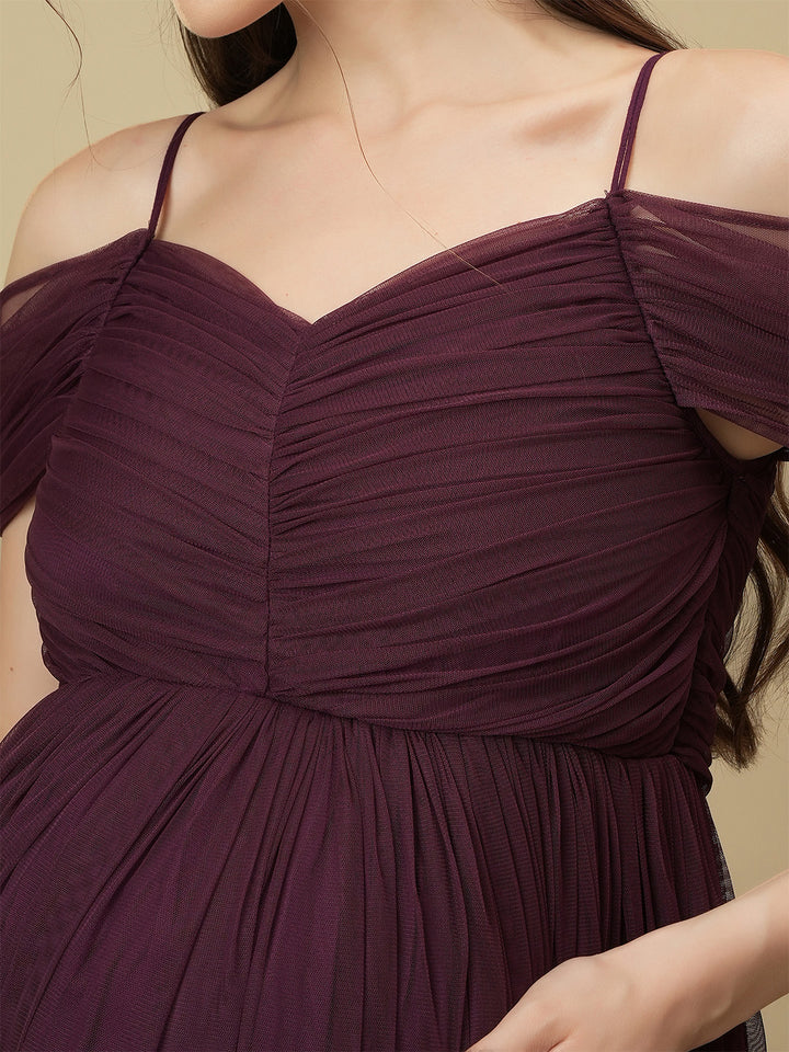 Romantic Tulle Maternity Maxi Dress- Purple