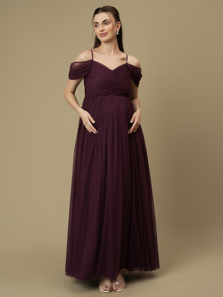 Romantic Tulle Maternity Maxi Dress- Purple