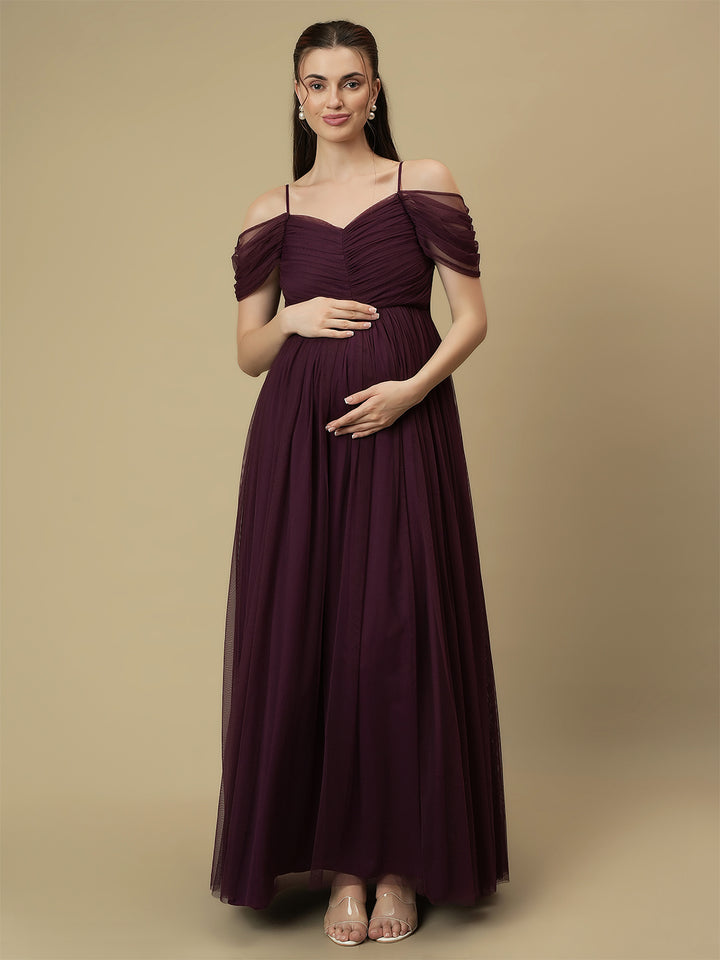 Romantic Tulle Maternity Maxi Dress- Purple