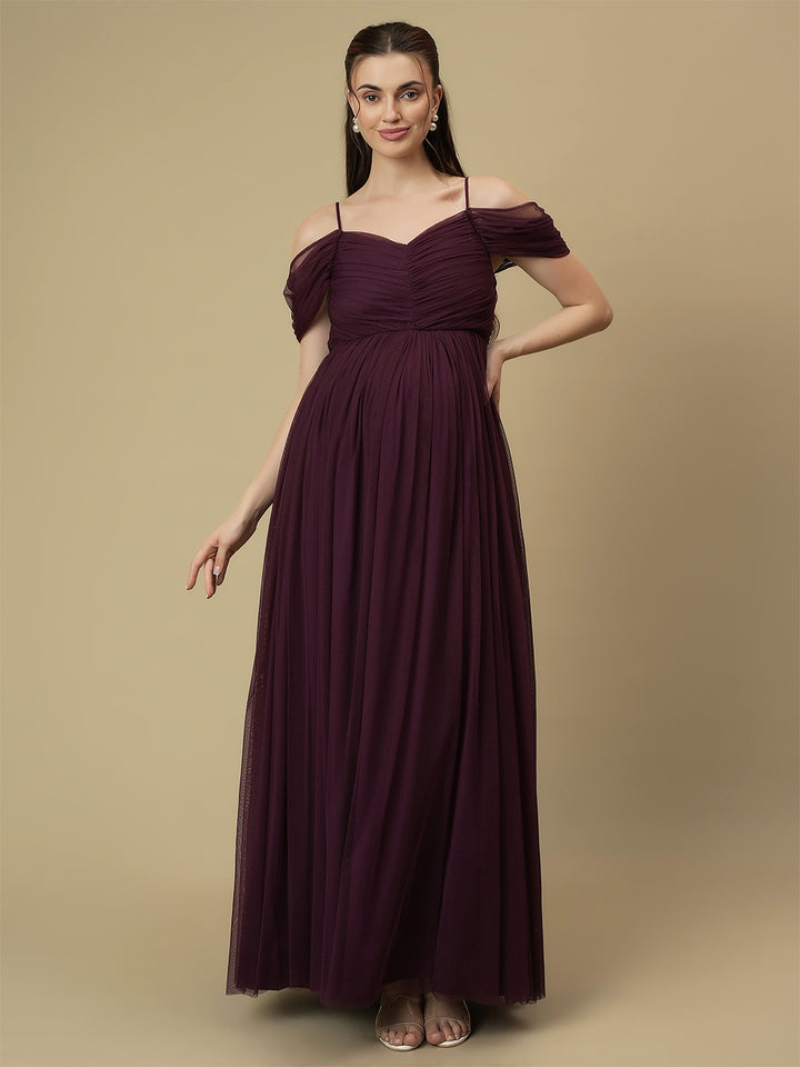 Romantic Tulle Maternity Maxi Dress- Purple