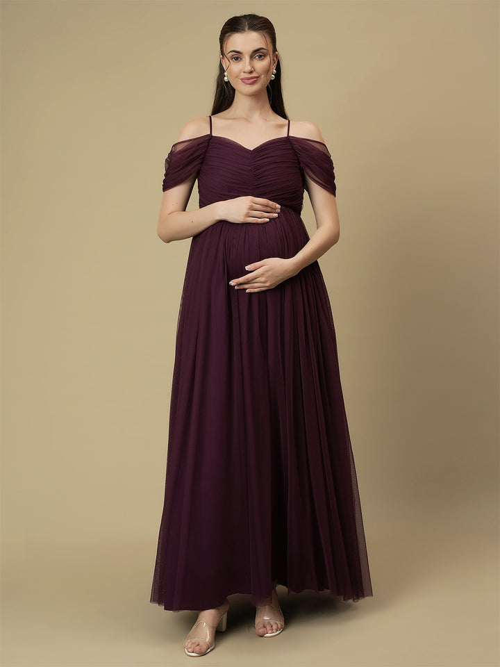 Romantic Tulle Maternity Maxi Dress- Purple