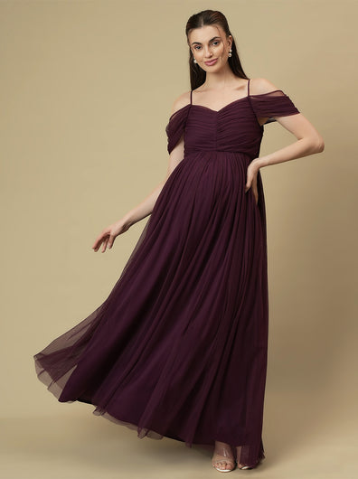 Romantic Tulle Maternity Maxi Dress- Purple