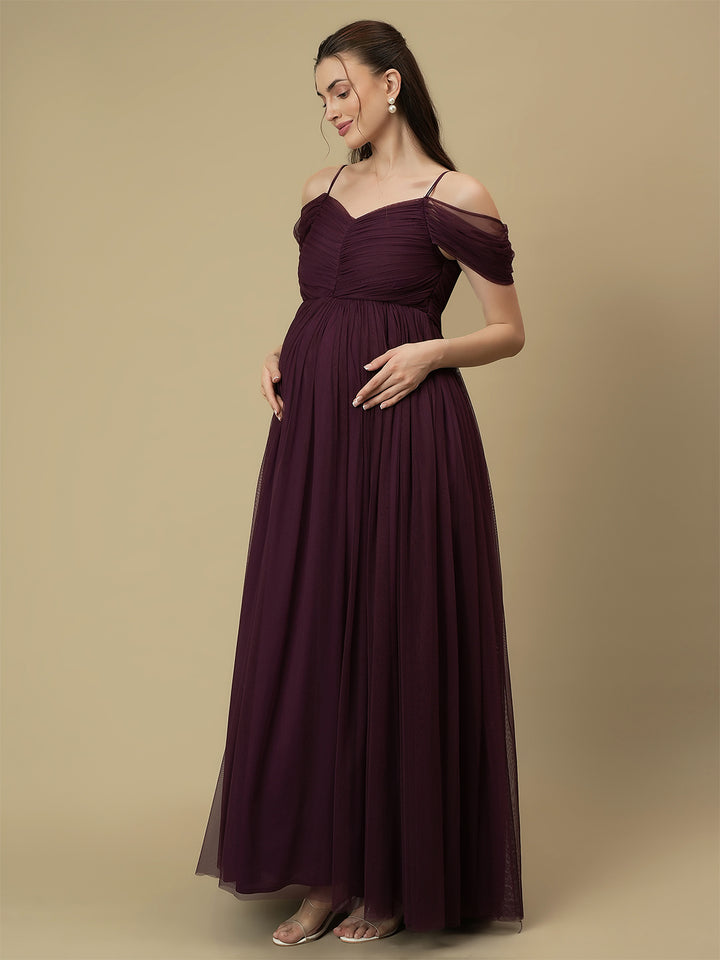 Romantic Tulle Maternity Maxi Dress- Purple