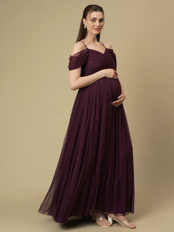 Romantic Tulle Maternity Maxi Dress- Purple