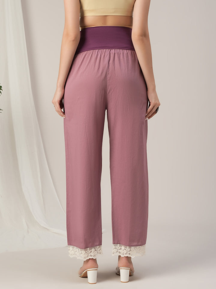 Purple Cotton Maternity & Nursing A-Line Kurta Set with Dupatta